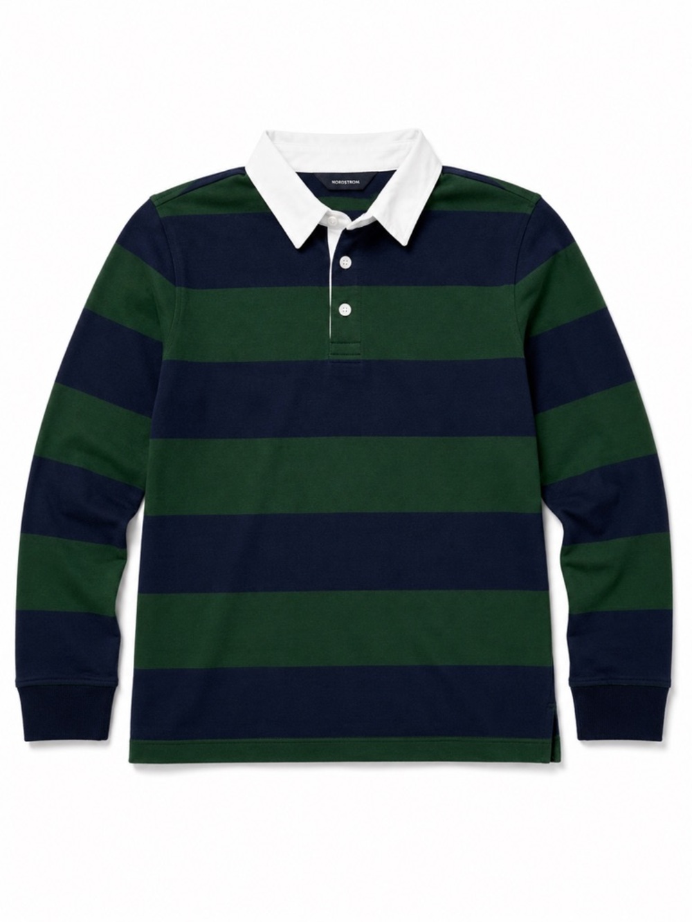 Nordstrom Brand Striped Rugby Polo Shirt in Green/Navy | Size Medium (8/10)